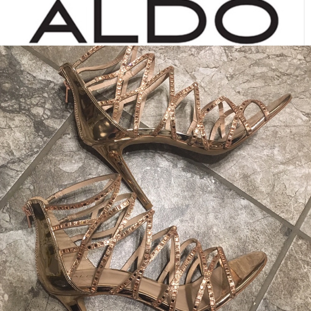 ALDO rose gold glitter gladiator heels